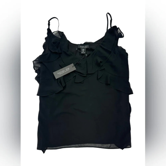Rachel Zoe NWT Tank Frilly Black Sleeveless Spaghetti Strap Size Small - Picture 5 of 9
